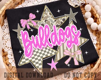 Bulldoggen PNG, Pink Polka Dot Bulldoggen Shirt Design, Schulgeist PNG, Spieltag Sublimationsdatei