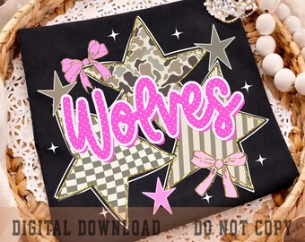 Wolves PNG, Pink Polka Dot Wolves Shirt Design, School Spirit PNG, Game Day Sublimation File