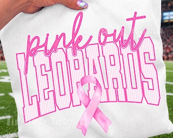Leopards Pink Out PNG, Striped Leopards Mascot PNG, Breast Cancer Awareness Shirt Design, Game Day Sublimation File