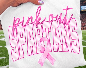 Spartans Pink Out PNG, Striped Spartans Mascot PNG, Breast Cancer Awareness Shirt Design, Game Day Sublimation File