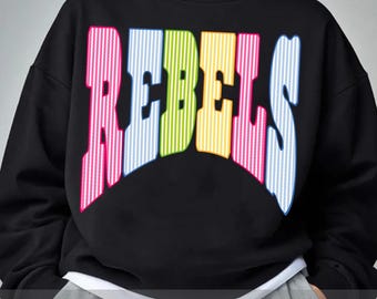 Rebels PNG, Colorful Preppy Rebels Shirt Design, Striped Rebels PNG, School Spirit Sublimation File