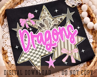 Drachen-PNG, Design für ein pinkfarbenes Drachen-T-Shirt mit weißen Punkten, Schullogo-PNG, Sublimationsdatei für den Spieltag