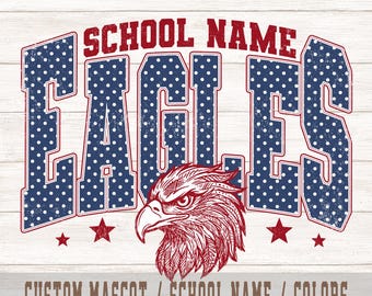 Custom Mascot PNG, Polka Dot Varsity School Spirit Shirt Design, Custom School Name PNG, Custom Color Sublimation File