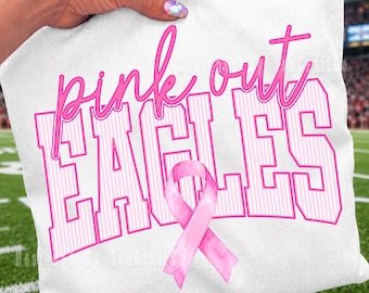 Eagles Pink Out PNG, Striped Eagles Mascot PNG, Breast Cancer Awareness Shirt Design, Game Day Sublimation File
