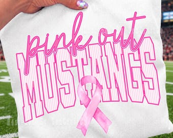 Mustangs Pink Out PNG, Striped Mustangs Mascot PNG, Breast Cancer Awareness Shirt Design, Game Day Sublimation File