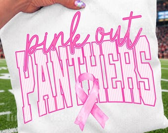 Pantere rosa PNG, mascotte delle Pantere a strisce PNG, design per maglietta per la sensibilizzazione sul cancro al seno, file per sublimazione per il giorno della partita