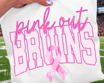 Bruins Pink Out PNG, Striped Bruins Mascot PNG, Breast Cancer Awareness Shirt Design, Game Day Sublimation File