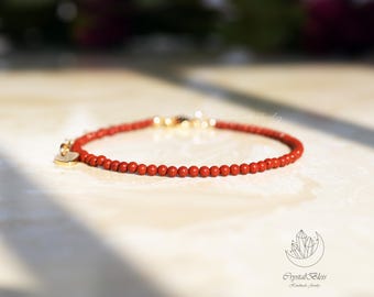 Dainty Natural Red Jasper Crystal Bracelet for Women, Minimalist Red Jasper Grounding Strength Stability Emotional Support Crystal Bracelet