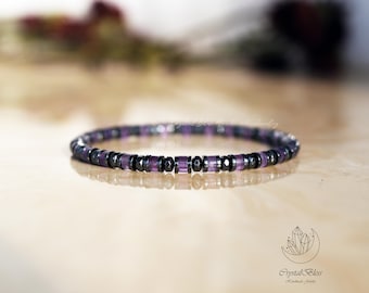 Aangepaste hematiet amethist herenarmband, amethist hematiet kalme focus bescherming mentale kracht balans aarding kristallen armband voor mannen