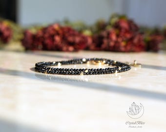 Sierlijke minimalistische zwarte toermalijn ketting, natuurlijke zwarte toermalijn choker sieraden, bescherming aarding genezing kristal choker ketting