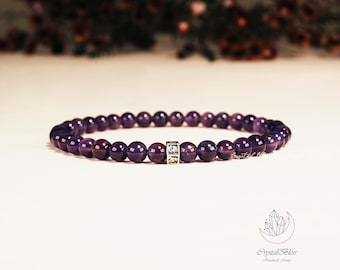 Aangepaste amethist zilveren bedel herenarmband, kalme bescherming mindfulness innerlijke kracht armband voor mannen, spirituele bescherming herensieraden
