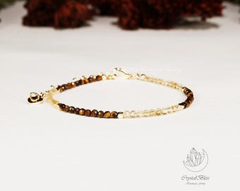 Sierlijke minimalistische natuurlijke tijgeroog citrien kristal armband, citrien tijgeroog overvloed kristallen armband, rijkdom kristallen armband