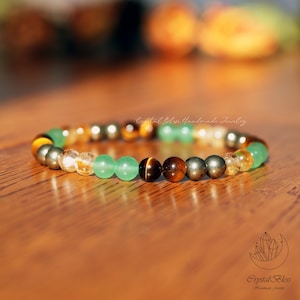 Tiger Eye Citrine Green Aventurine Pyrite Powerful Money Combination Bracelet for Men, Wealth Success Confidence Opportunity Men's Bracelet