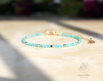 Minimalistische sierlijke natuurlijke Amazonietkristalarmband, natuurlijke Amazoniet edelsteen armbandsieraden, angstverlichting kalmerende kristallen armband