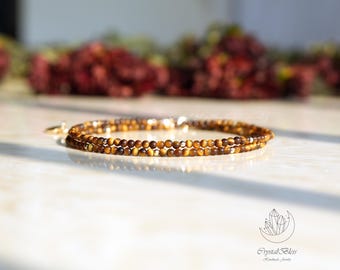 Sierlijke tijgeroog kristal choker ketting, minimalistische natuurlijke tijgeroog ketting, vertrouwen moed bescherming geaarde kracht ketting
