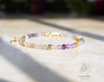 Sierlijke regenboog fluorietkristal armband voor vrouwen, helderheid focus emotionele balans kalme energie regenboog fluoriet sieraden armband cadeau
