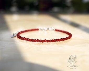 Dainty Natural Carnelian Crystal Bracelet for Women, Minimalist Carnelian Confidence Motivation Vitality Creative Energy Crystal Bracelet