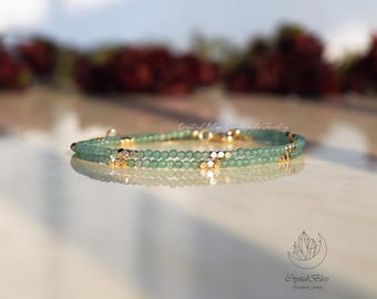 Dainty Natural Green Aventurine Crystal Choker Necklace, Minimalist Green Aventurine Luck Growth Abundance Crystal Jewelry Necklace