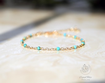 Sierlijke turkoois 14K gold filled kettingarmband, minimalistische natuurlijke turkoois kristal armband sieraden, bescherming genezing kristallen armband