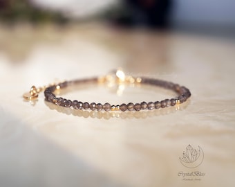 Sierlijke natuurlijke rookkwarts kristal armband voor vrouwen, minimalistische rookkwarts energie stabiliteit bescherming aarding kristallen armband cadeau