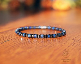 Handgemaakte lapis lazuli-hematiet herenarmband, op maat gemaakte hematiet lapis lazuli-armband voor heren, vertrouwen bescherming herenarmband