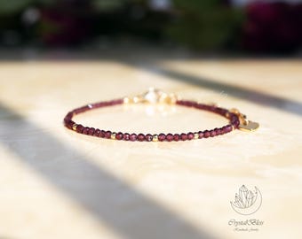 Sierlijke edelsteen granaat kristal armband voor vrouwen, granaat januari geboortesteen sieraden cadeau voor haar, minimalistische granaat edelsteen sieraden