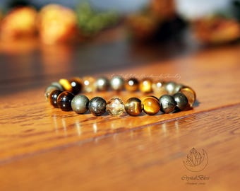 Natuurlijke tijgeroog pyriet citrien armband voor mannen, rijkdom vertrouwen actie overvloed bescherming focus power heren kristallen armband sieraden