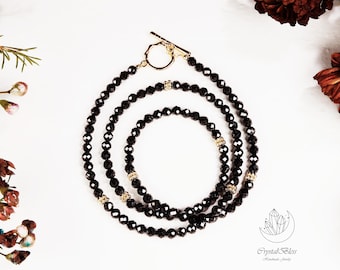 Minimalistische edelsteen zwarte kristallen armband, natuurlijke zwarte toermalijn wikkelarmband, beschermende aarding kristallen armband voor dames