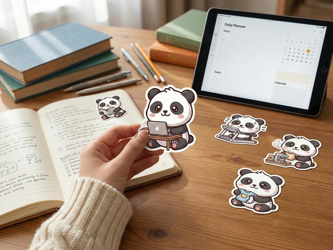 Kawaii Panda Daily Routine Stickers Printable | Cute Planner Stickers ...