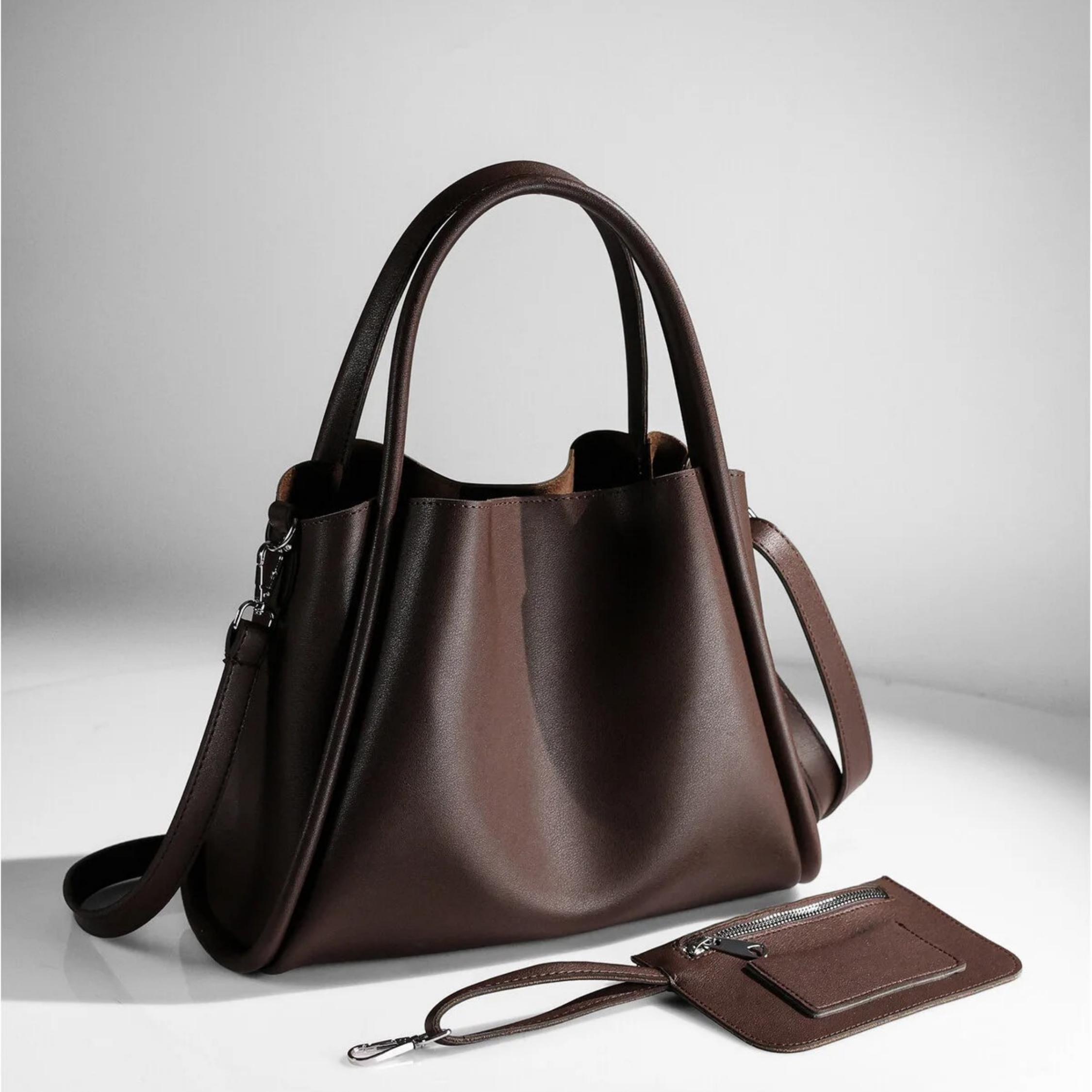 Brown Triangle Flap 3 IN 1 Fashion Modern Stylish Handbag Set TRI Stripe 3Pc Handbag Set - Kess LUXURIOUS Secret main image 4