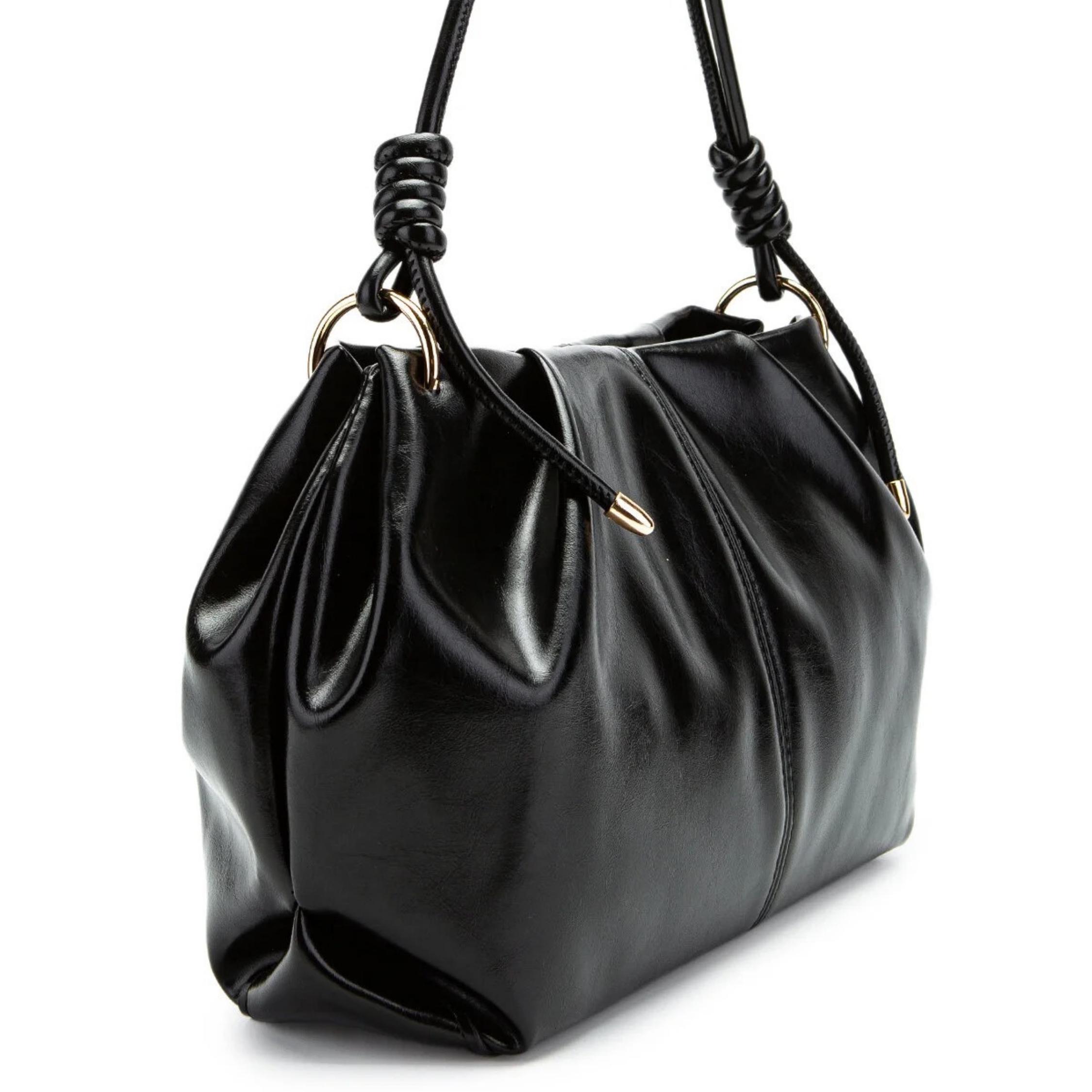 バーガンディフェイクレザーギャザーショルダーバッグ - ゴールド