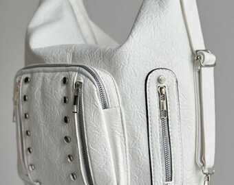 White Leather Zara Silver Zippered Backpack Zara | Bags | Zara Mens White Leather Backpack | Poshmark main image 2