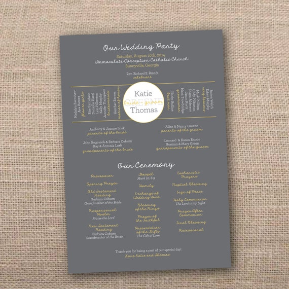 Wedding Program Wedding Party Wedding Ceremony One Page Etsy