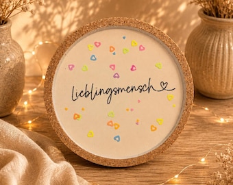 Kork Untersetzer „Lieblingsmensch“, Geschenk für Lieblingsmensch, Buntes Konfetti, Tassenuntersetzer, Geschenk Freundin, Mama, Kollegin