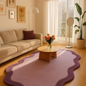 Hand Tufted Lavender Wool Rug, Organic Shape Area Rug, Modern Luxury Home Decor, Soft Curves, Handmade Artisan Floor Covering