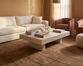 Hand Tufted Wool Rug Camel Beige Sculpted Grid – Minimalist Tonal Area Rug for Living Room, Bedroom & Home Decor