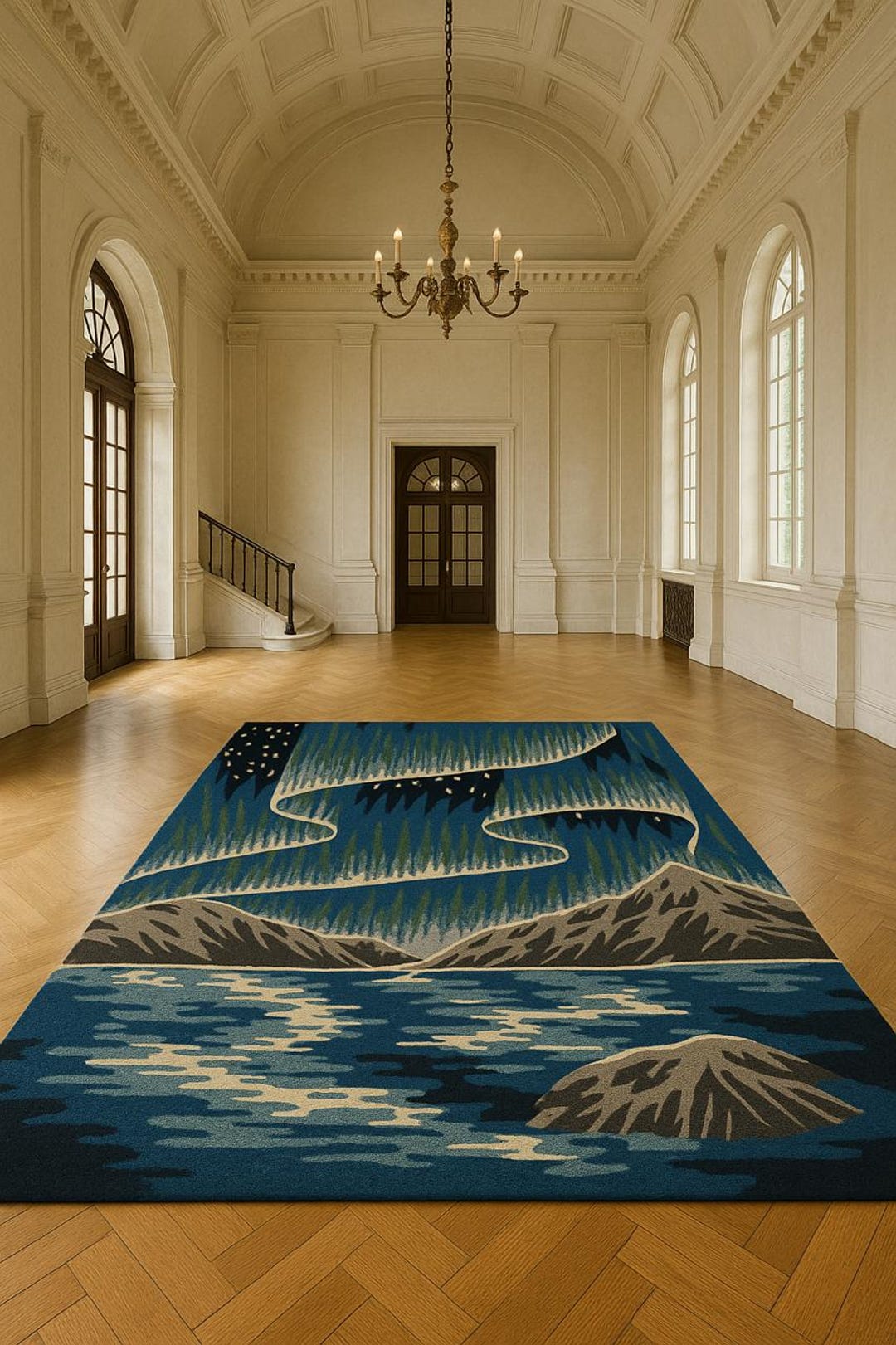 Hand Tufted Wool Rug Scenic Mountain Landscape – Luxury Art Area Rug ...
