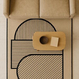 Hand Tufted Wool Rug Neutral Cream Organic Curves – Modern Minimalist Area Rug for Living Room, Bedroom