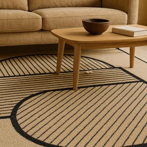Hand Tufted Wool Rug Neutral Cream Organic Curves – Modern Minimalist Area Rug for Living Room, Bedroom