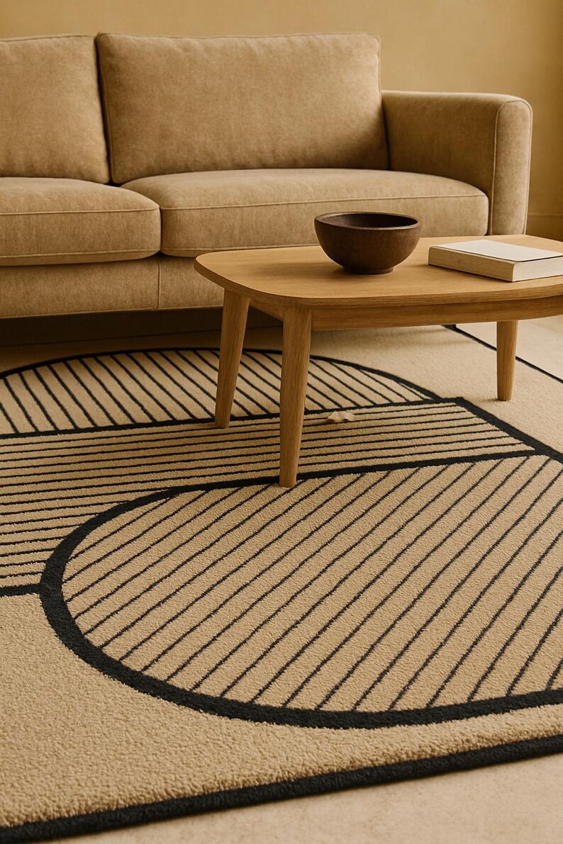 Hand Tufted Wool Rug Neutral Cream Organic Curves – Modern Minimalist Area Rug for Living Room, Bedroom