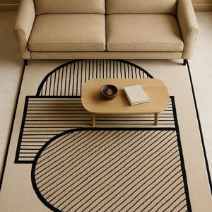 Hand Tufted Wool Rug Neutral Cream Organic Curves – Modern Minimalist Area Rug for Living Room, Bedroom