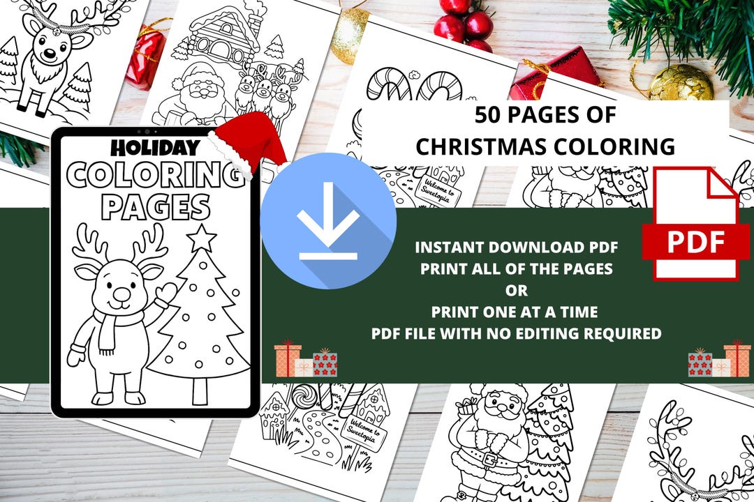 50 Christmas Coloring Pages for Kids - Printable Holiday Activity Book ...