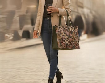 Jacquard Floral Tote Bag | Vintage-Inspired Everyday Shoulder Handbag