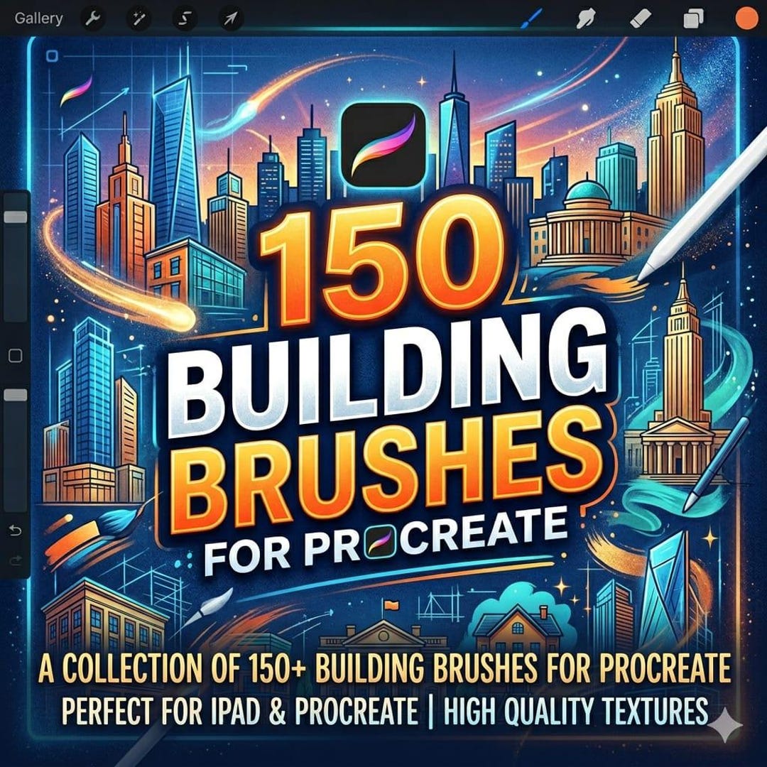 150 Procreate Building Brushes, Architecture Stamps, Cityscape Map ...