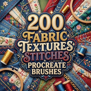 200 pinceles de costura para tela para Procreate, paquete de pinceles para costura, bordado y textiles, pinceles con efectos de hilo y puntada para iPad, descarga digital.