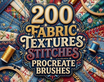 200 Fabric Stitch Procreate Pinsel, Nähen, Sticken, Textilpinsel, Faden- und Sticheffektpinsel für iPad, Digital Download