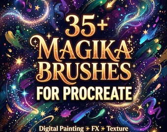 Magika Procreate用ブラシ35種類、魔法のテクスチャ＆魔法効果セット、ライトブラシ、神秘的なブラシ、輝くブラシパック