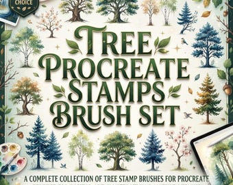 Tree Procreate Stamps Brush Pack, Tree Stamp Brushes, Forest, Pine, Oak & Woodland Nature Brushes for iPad Procreate And Instant Access