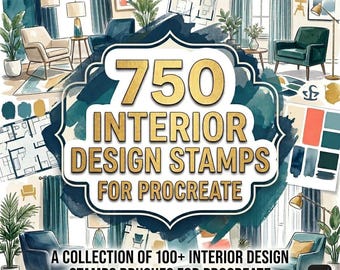 750 Interior Design Stamps for Procreate, Furniture, Room Layout, Decor and Architecture Sketch Brushes for Artists & Designers