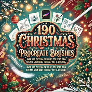 Procreate Christmas Brushes Bundle, Holiday Stamps & Lettering, Drawing Kit, flakes, sparkles, glitter and festive illustration Brush Pack